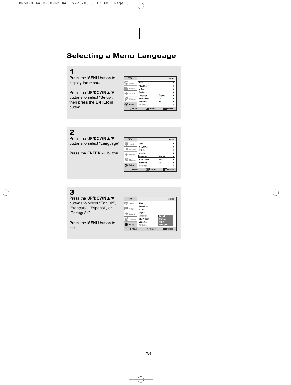 Selecting a menu language | Samsung LTN406WX-XAA User Manual | Page 39 / 82