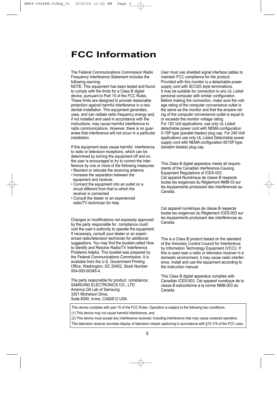 Fcc information | Samsung LTN406WX-XAA User Manual | Page 4 / 82