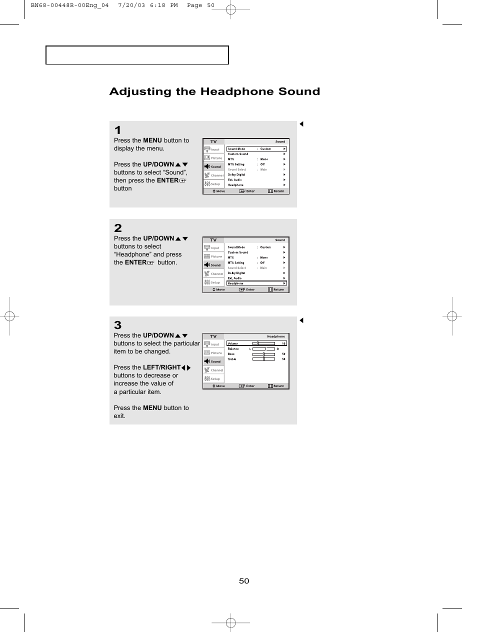 Adjusting the headphone sound | Samsung LTN406WX-XAA User Manual | Page 58 / 82