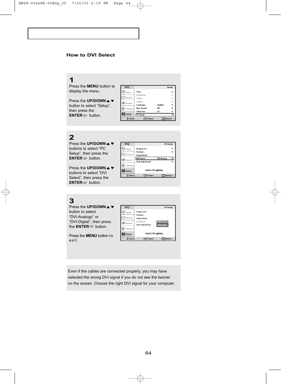 P c d, Choose the right dvi signal for your computer | Samsung LTN406WX-XAA User Manual | Page 72 / 82