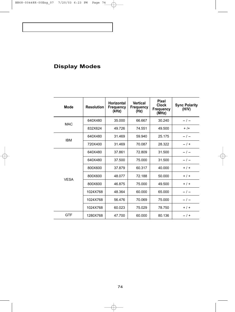 Display modes | Samsung LTN406WX-XAA User Manual | Page 82 / 82