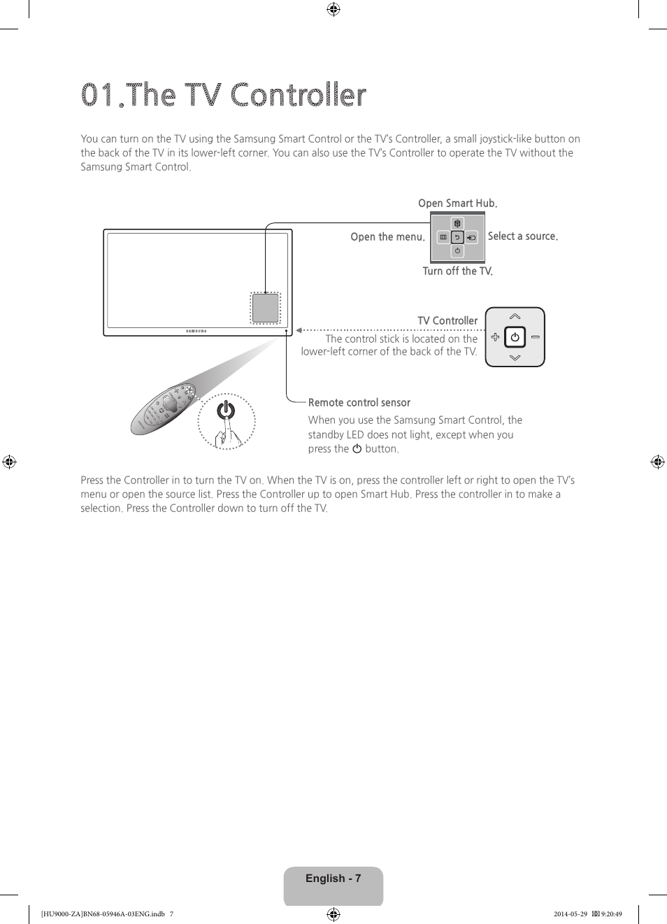 The tv controller | Samsung UN55HU9000FXZA User Manual | Page 7 / 43