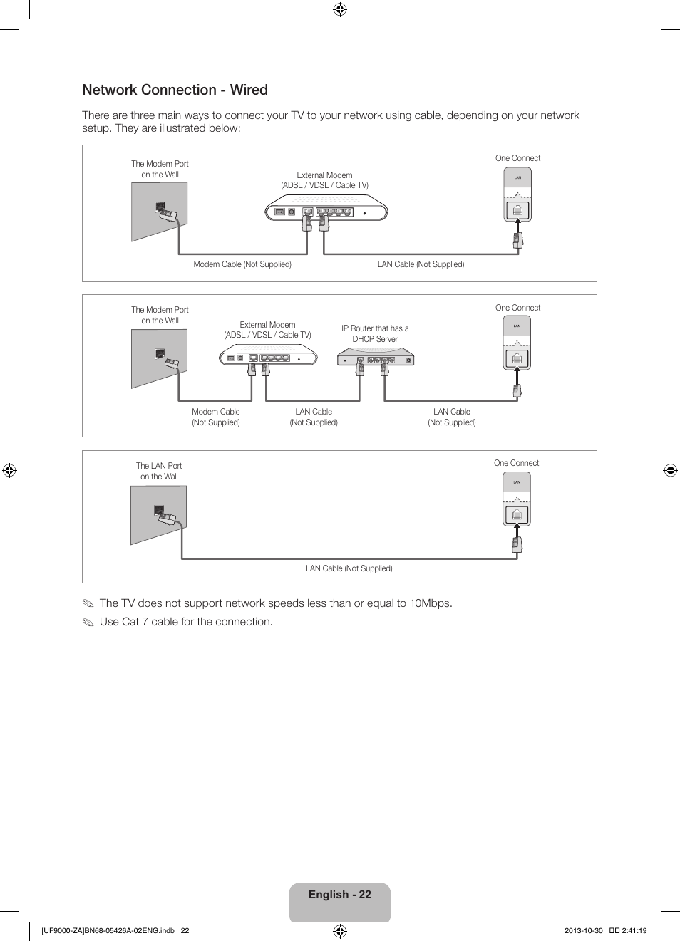 Network connection - wired | Samsung UN55F9000AFXZA User Manual | Page 22 / 39