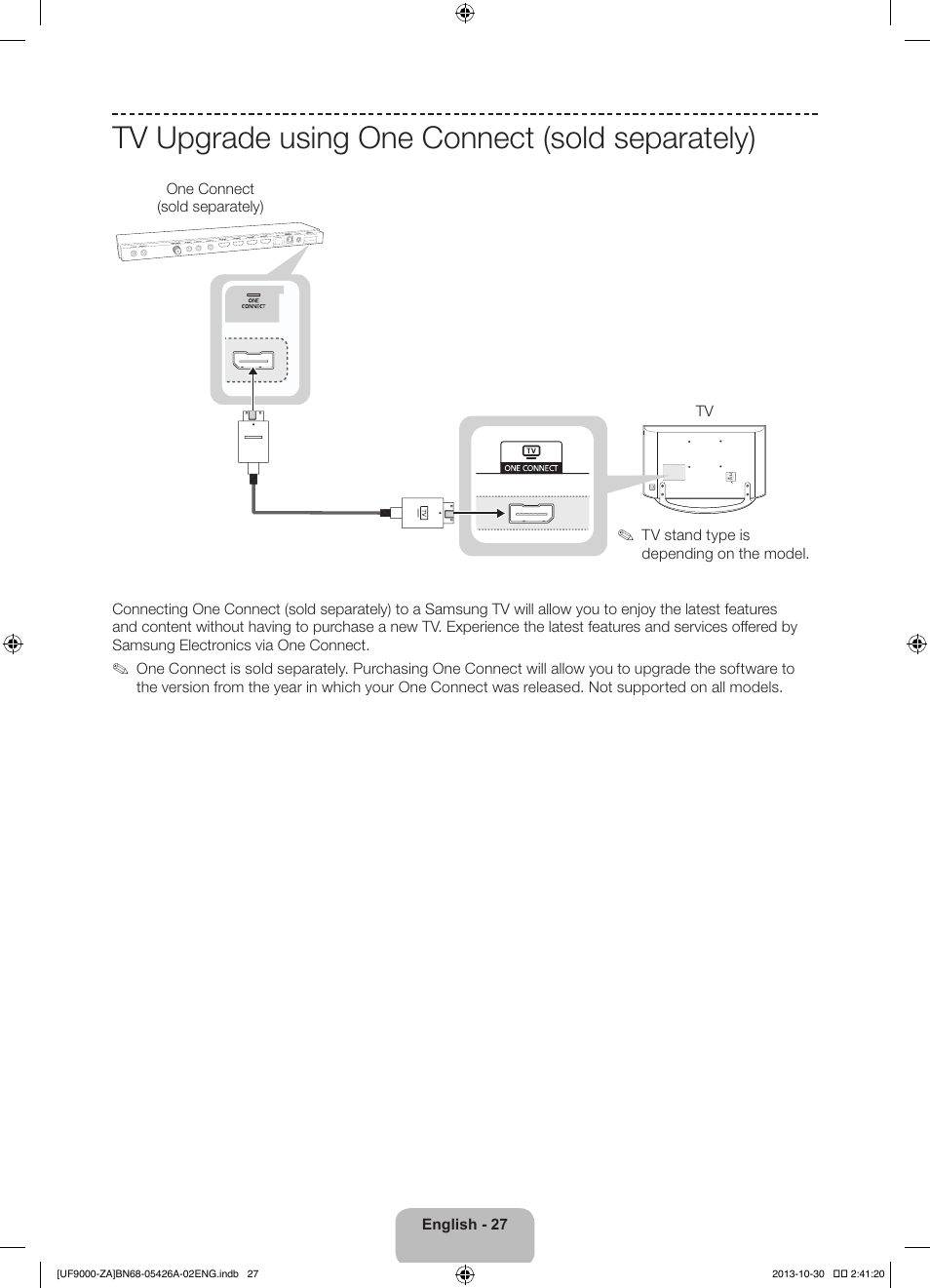 Tv upgrade using one connect (sold separately) | Samsung UN55F9000AFXZA User Manual | Page 27 / 39