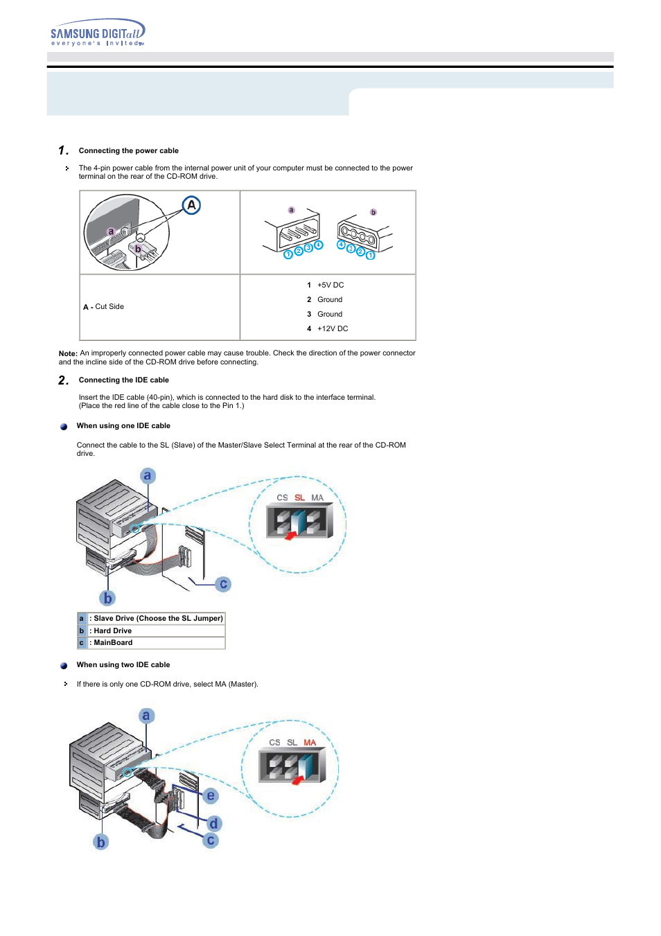 Connecting the power cable, Setup | Samsung SC-152GEBS User Manual | Page 9 / 15
