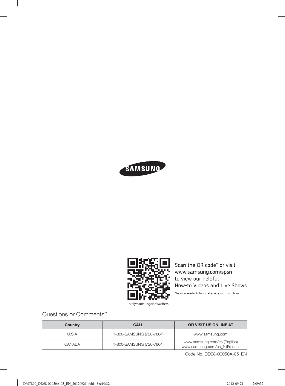 Questions or comments | Samsung DMT800RHB-XAA User Manual | Page 32 / 96