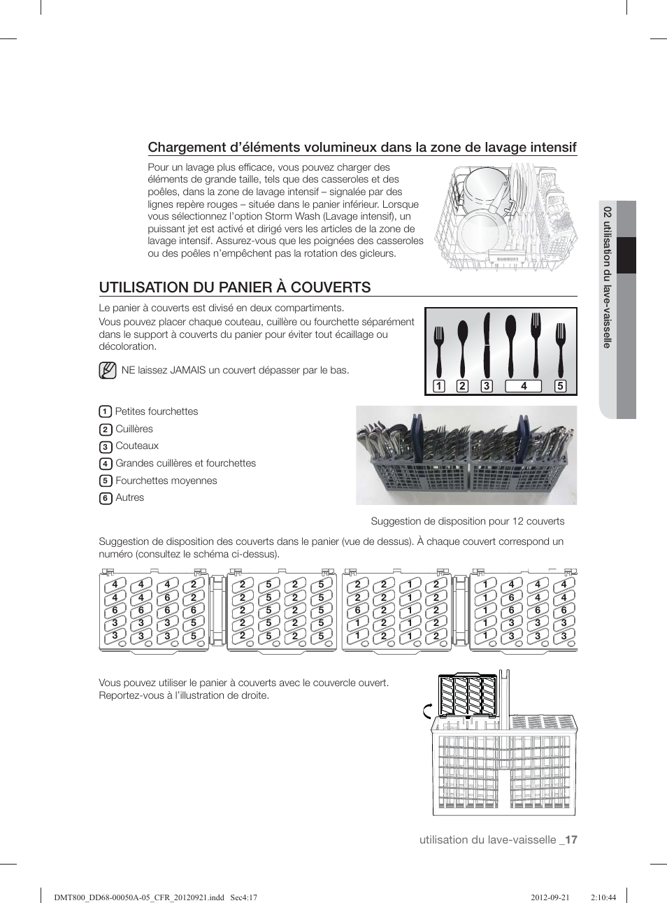 Utilisation du panier à couverts | Samsung DMT800RHB-XAA User Manual | Page 49 / 96