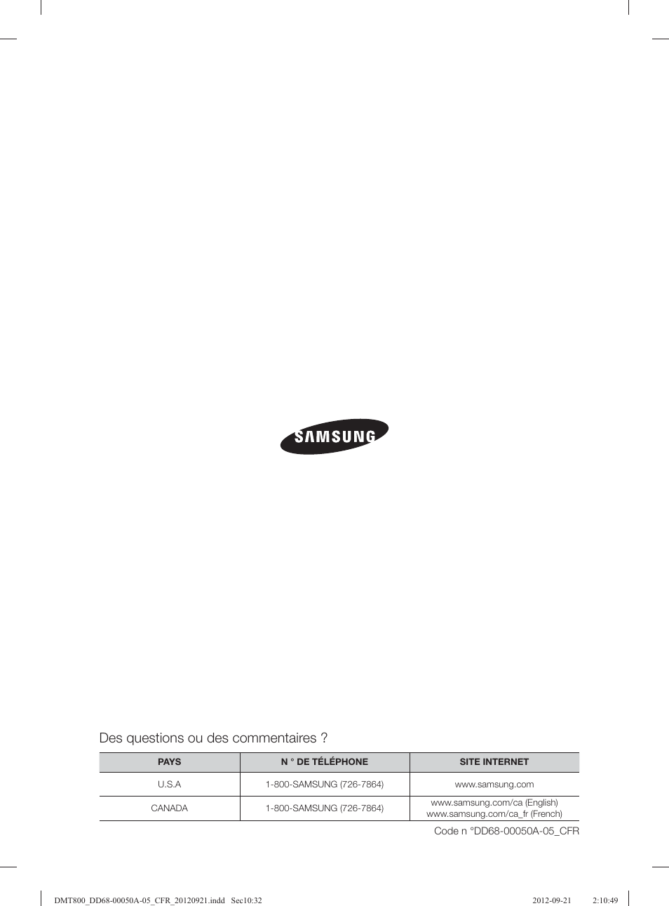 Des questions ou des commentaires | Samsung DMT800RHB-XAA User Manual | Page 64 / 96