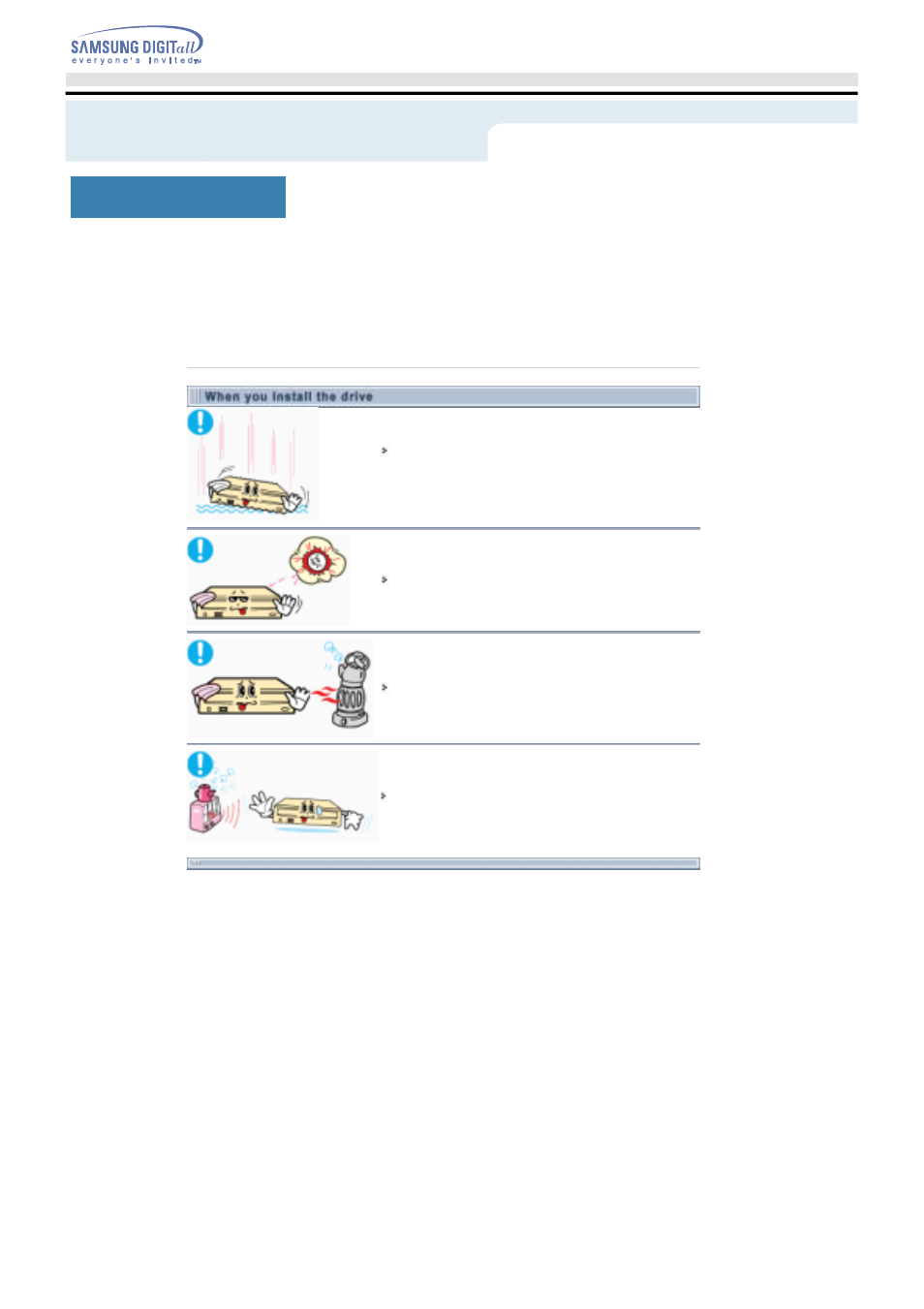 Installation, Safety precaution | Samsung SH-D162D-BEBP User Manual | Page 4 / 20