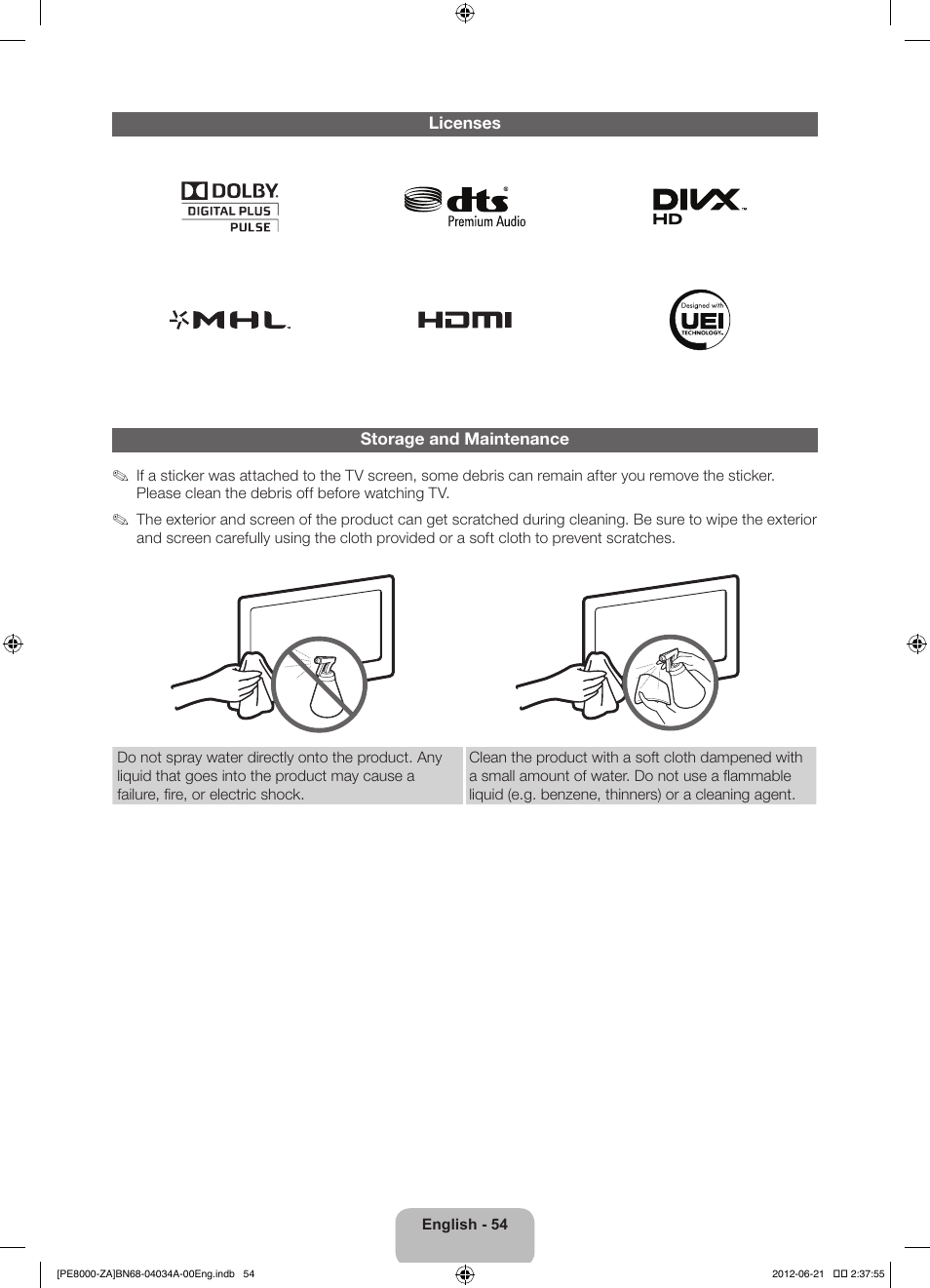 Samsung PN64E8000GFXZA User Manual | Page 54 / 64