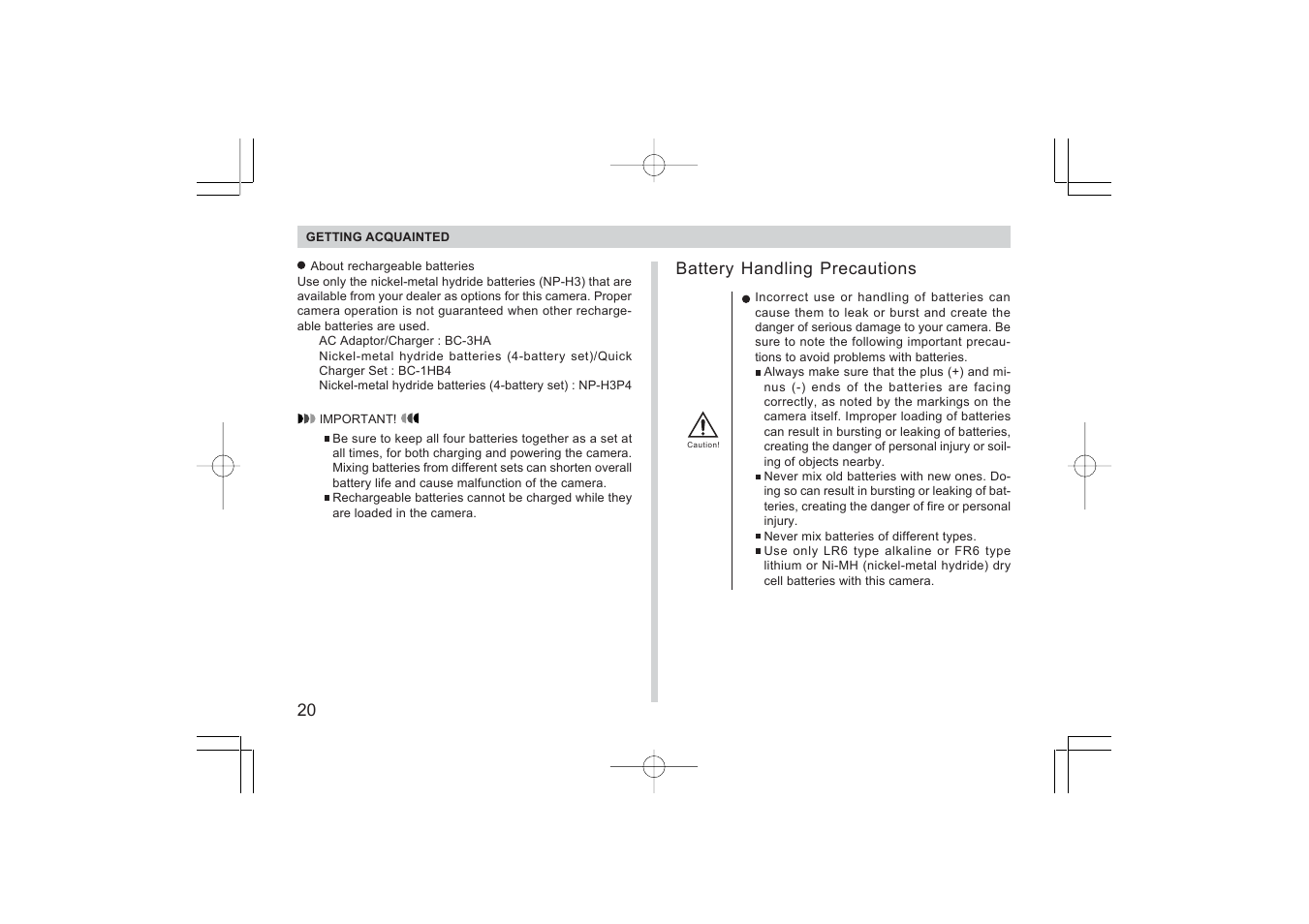 Battery handling precautions | Argus Camera RW-1 User Manual | Page 20 / 91