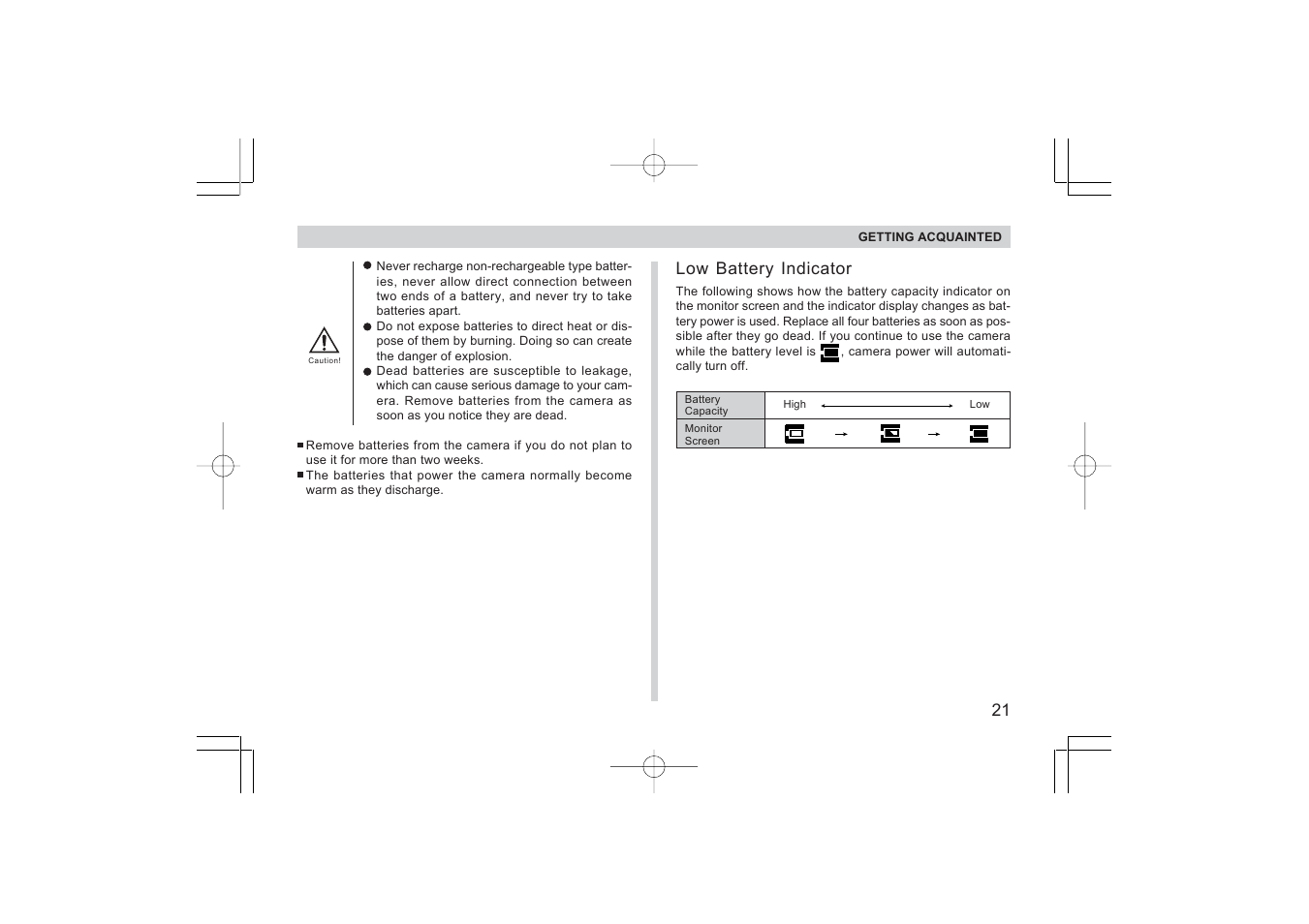 Low battery indicator | Argus Camera RW-1 User Manual | Page 21 / 91