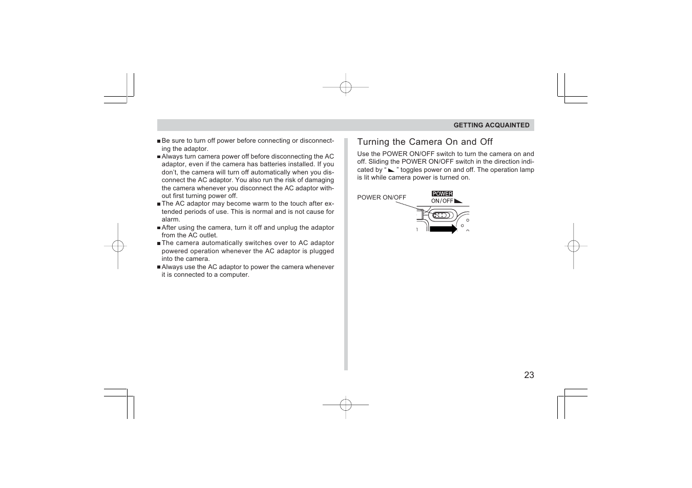 Turning the camera on and off | Argus Camera RW-1 User Manual | Page 23 / 91