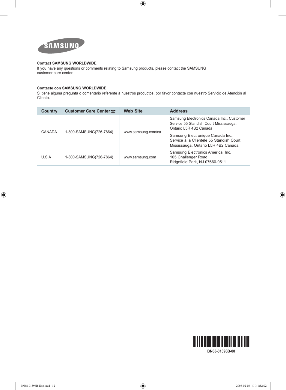 Samsung LN22A451C1DXZA User Manual | Page 12 / 12
