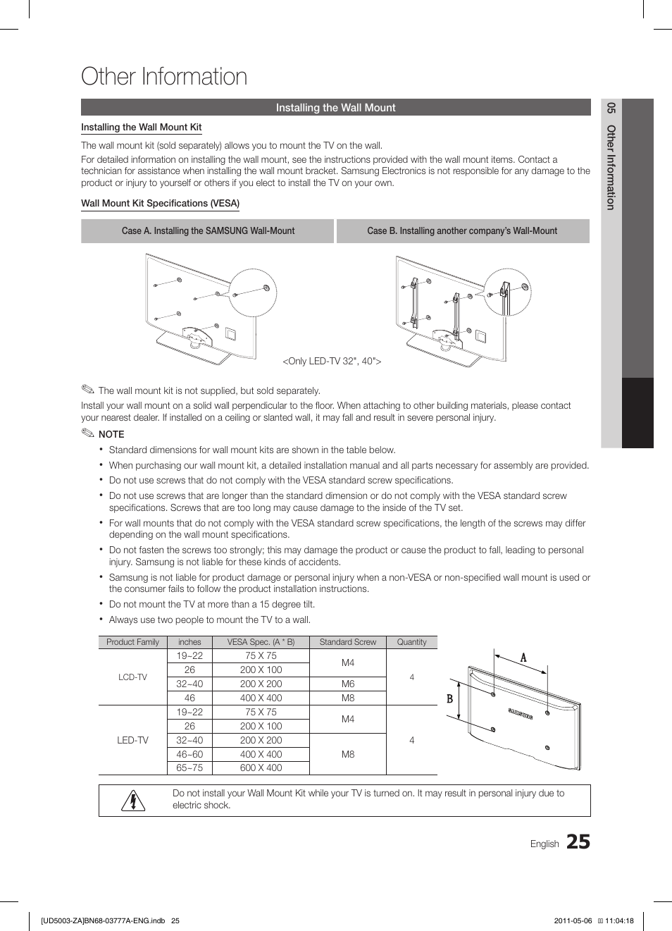 Other information | Samsung LN32D405E3DXZA User Manual | Page 25 / 34