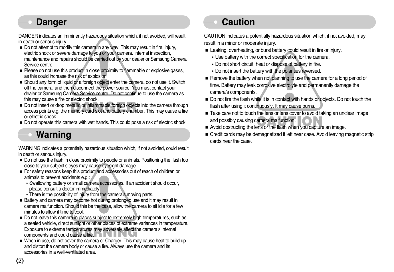 Danger warning, Caution | Samsung EC-L60ZZBBB-E1 User Manual | Page 3 / 78