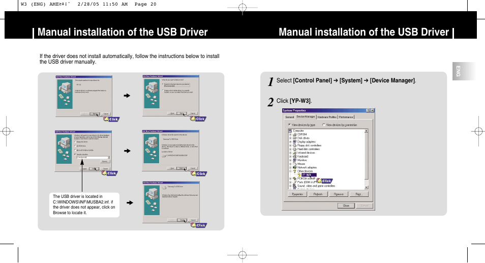 Manual installation of the usb driver | Samsung YP-W3Z-XAA User Manual | Page 11 / 35