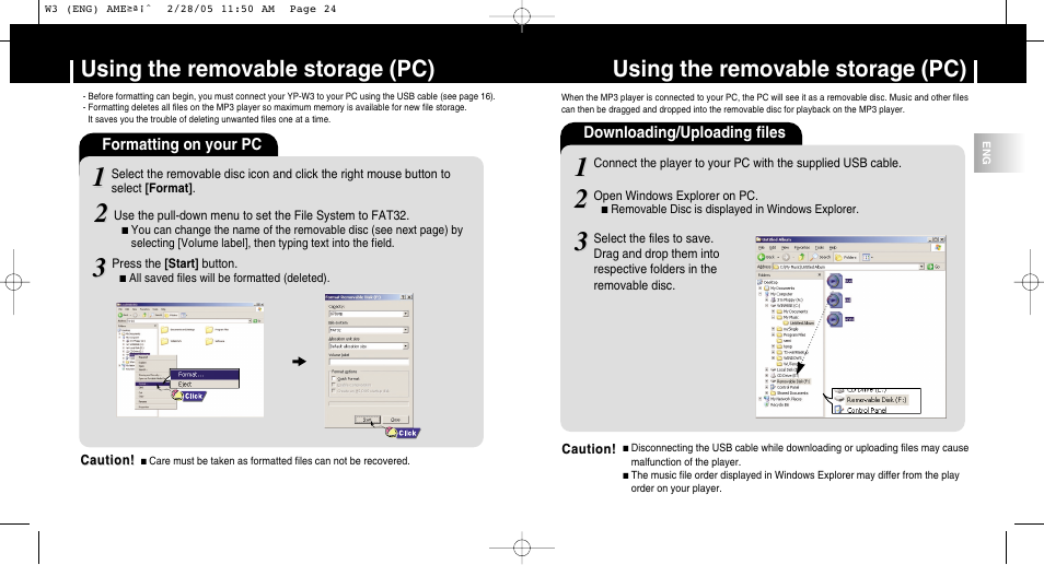 Using the removable storage (pc) | Samsung YP-W3Z-XAA User Manual | Page 13 / 35