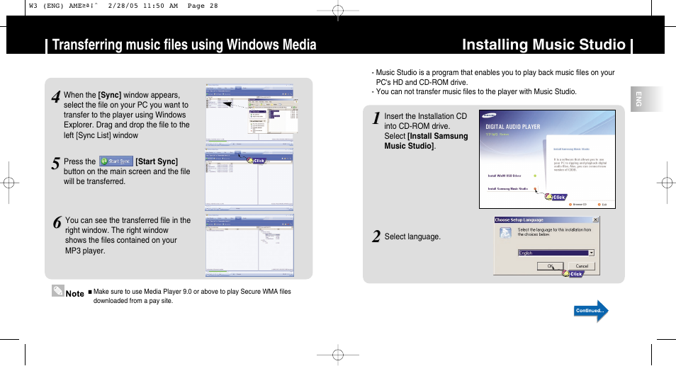 Transferring music files using windows media, Installing music studio | Samsung YP-W3Z-XAA User Manual | Page 15 / 35