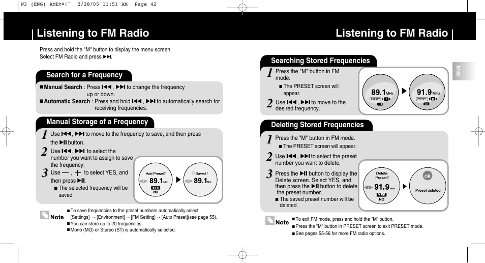 Listening to fm radio | Samsung YP-W3Z-XAA User Manual | Page 22 / 35