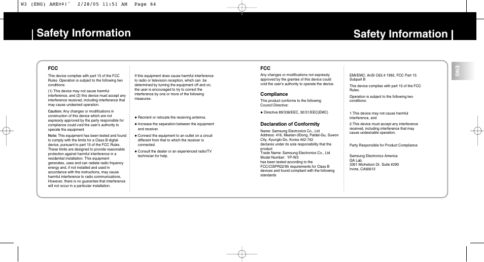 Safety information | Samsung YP-W3Z-XAA User Manual | Page 33 / 35