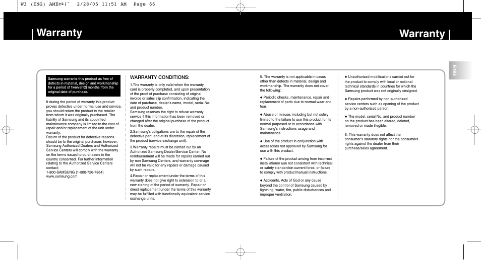 Warranty | Samsung YP-W3Z-XAA User Manual | Page 34 / 35