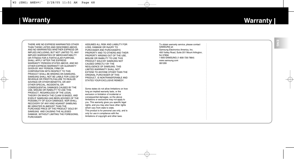 Warranty | Samsung YP-W3Z-XAA User Manual | Page 35 / 35