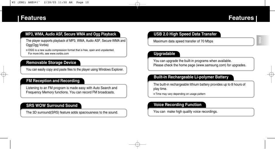 Features | Samsung YP-W3Z-XAA User Manual | Page 6 / 35