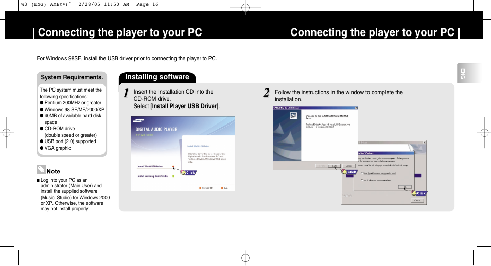 Connecting to your computer, Connecting the player to your pc | Samsung YP-W3Z-XAA User Manual | Page 9 / 35