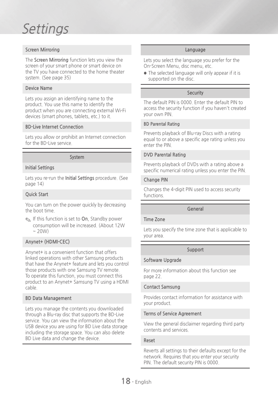 Settings | Samsung HT-H5500W-ZA User Manual | Page 18 / 48