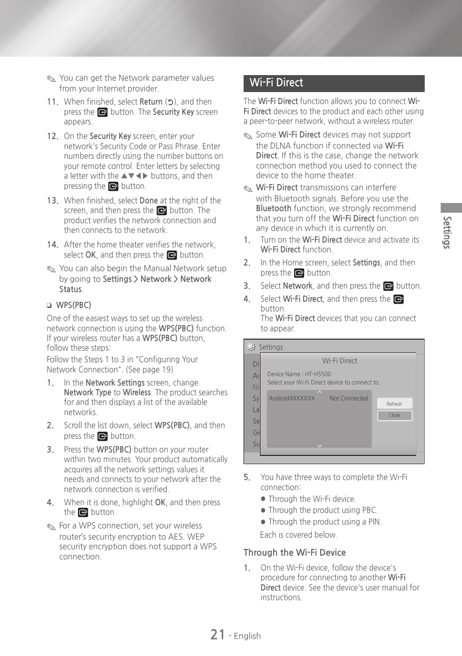 Wi-fi direct, 21 wi-fi direct | Samsung HT-H5500W-ZA User Manual | Page 21 / 48