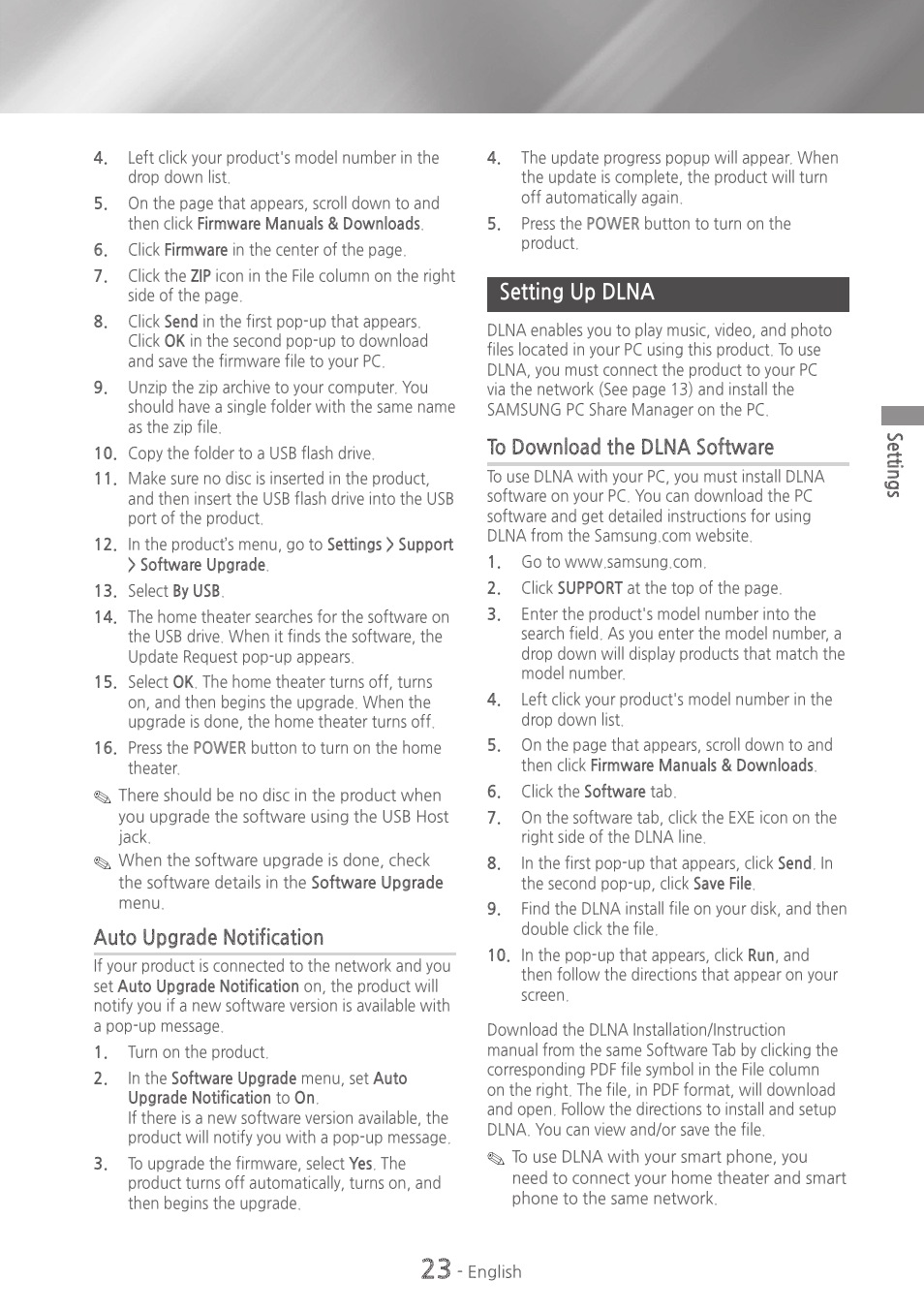 Setting up dlna, 23 setting up dlna | Samsung HT-H5500W-ZA User Manual | Page 23 / 48