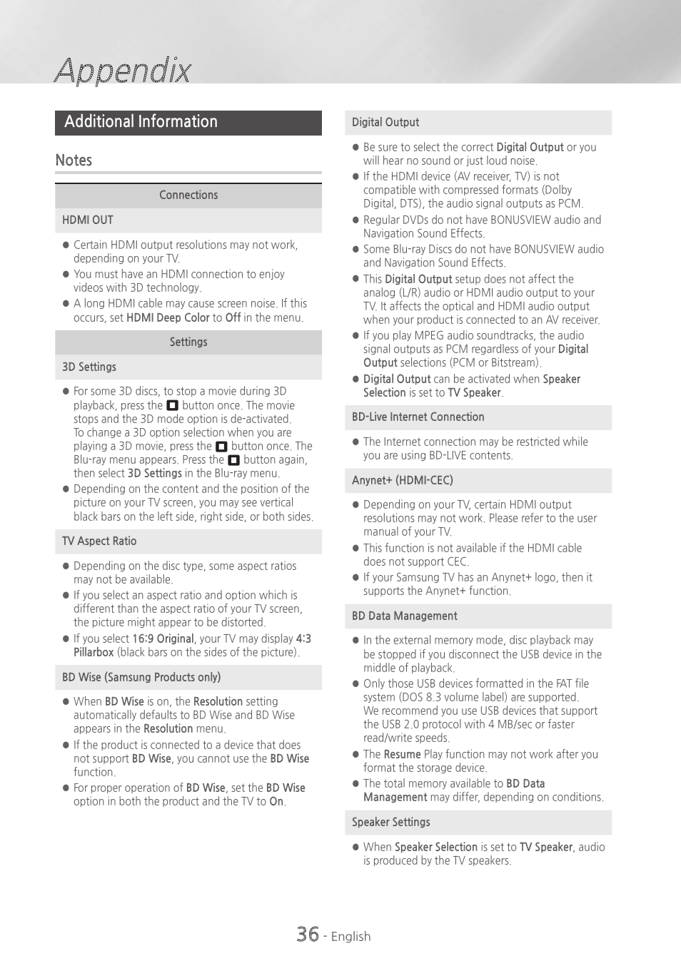Appendix, Additional information, 36 additional information | Samsung HT-H5500W-ZA User Manual | Page 36 / 48