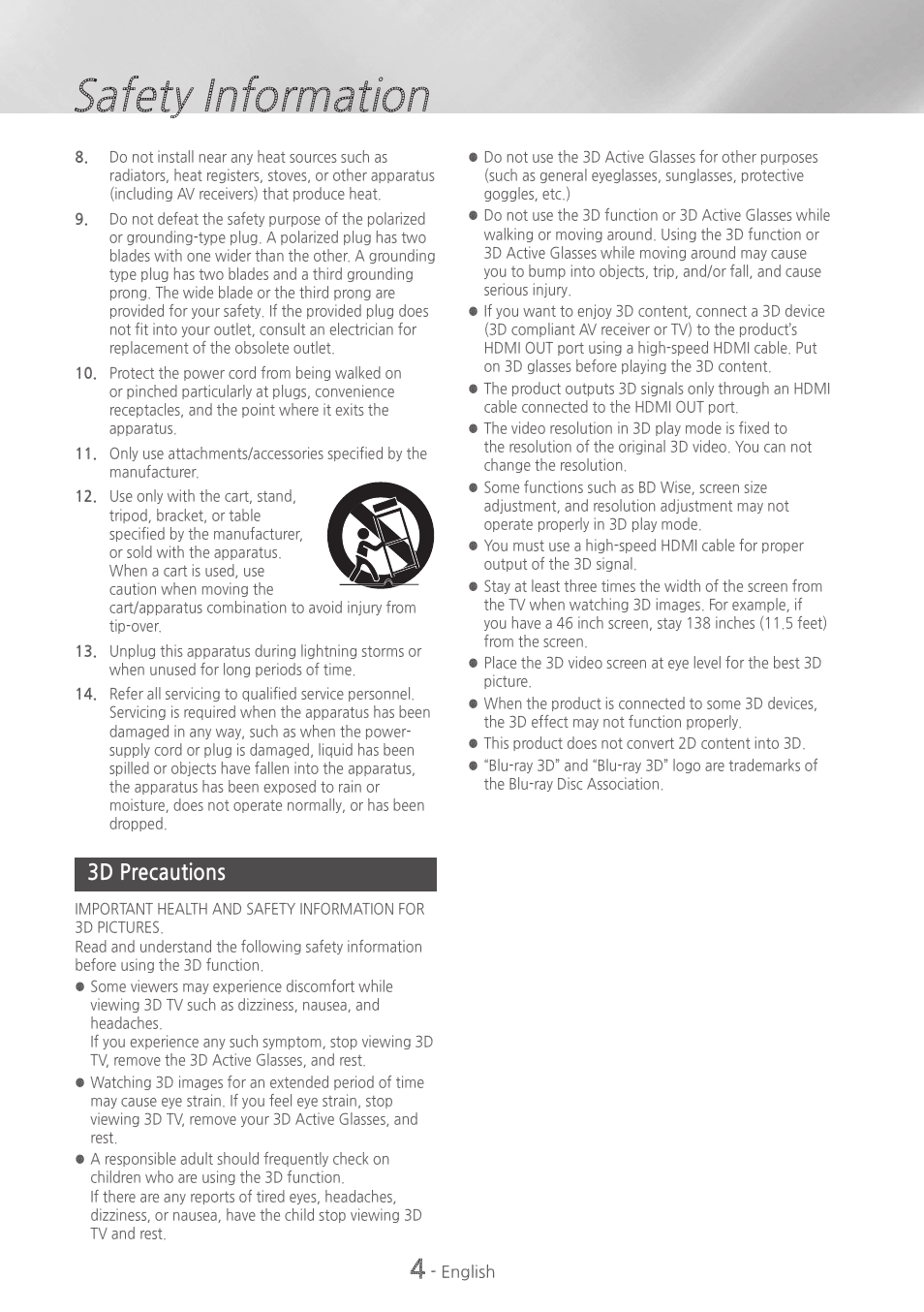 Safety information, 3d precautions | Samsung HT-H5500W-ZA User Manual | Page 4 / 48