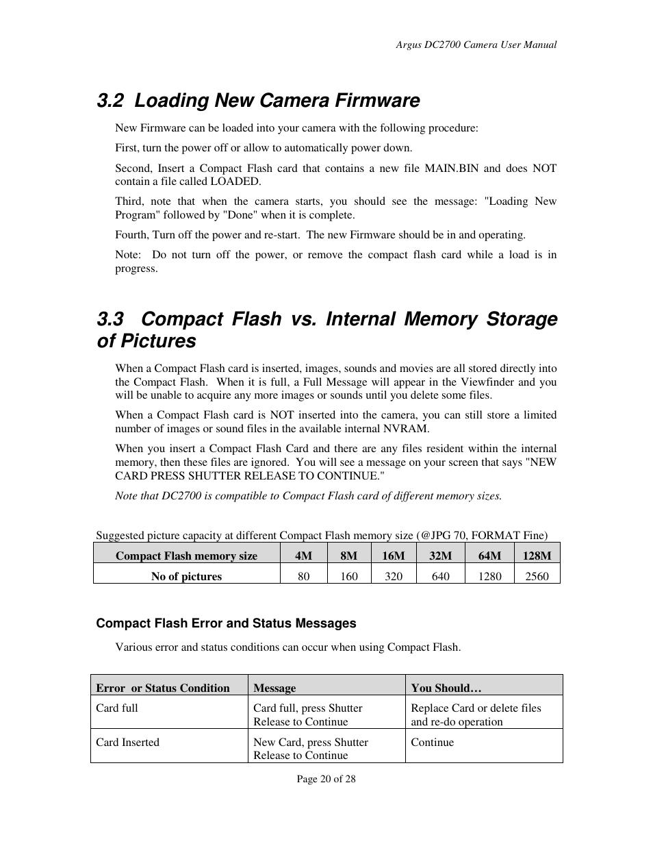 2 loading new camera firmware | Argus Camera DC2700 User Manual | Page 20 / 28