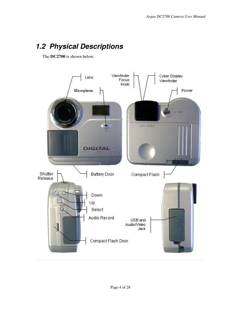 2 physical descriptions | Argus Camera DC2700 User Manual | Page 4 / 28