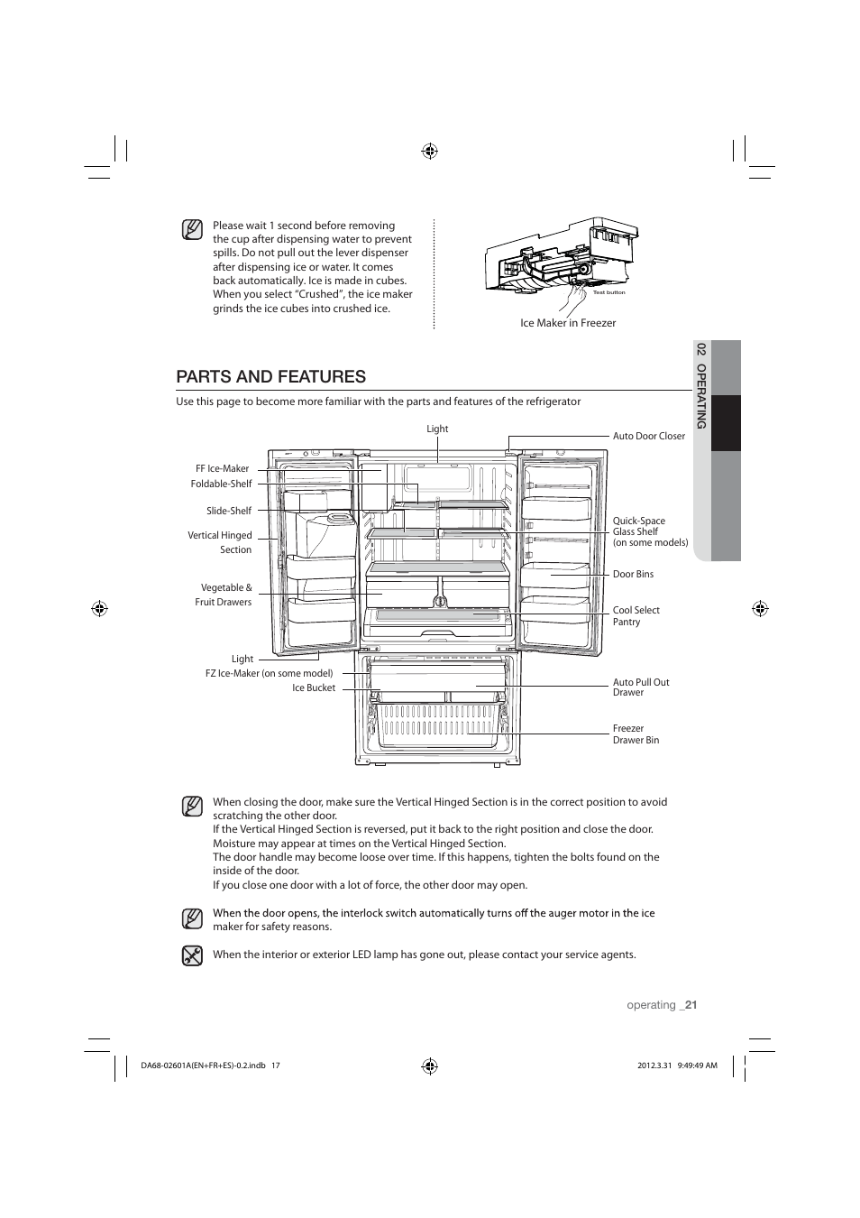 Parts and features | Samsung RF263TEAESP-AA User Manual | Page 21 / 92