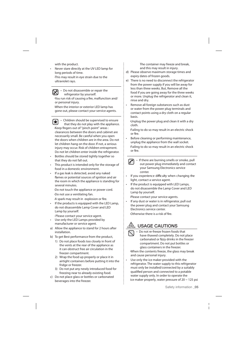 Usage cautions | Samsung RF263TEAESP-AA User Manual | Page 5 / 92