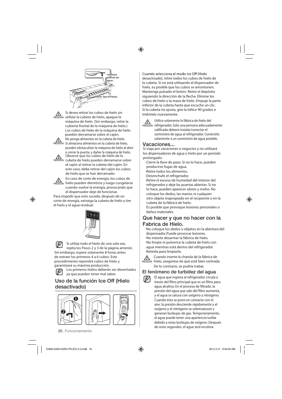 El fenómeno de turbidez del agua | Samsung RF263TEAESP-AA User Manual | Page 52 / 92