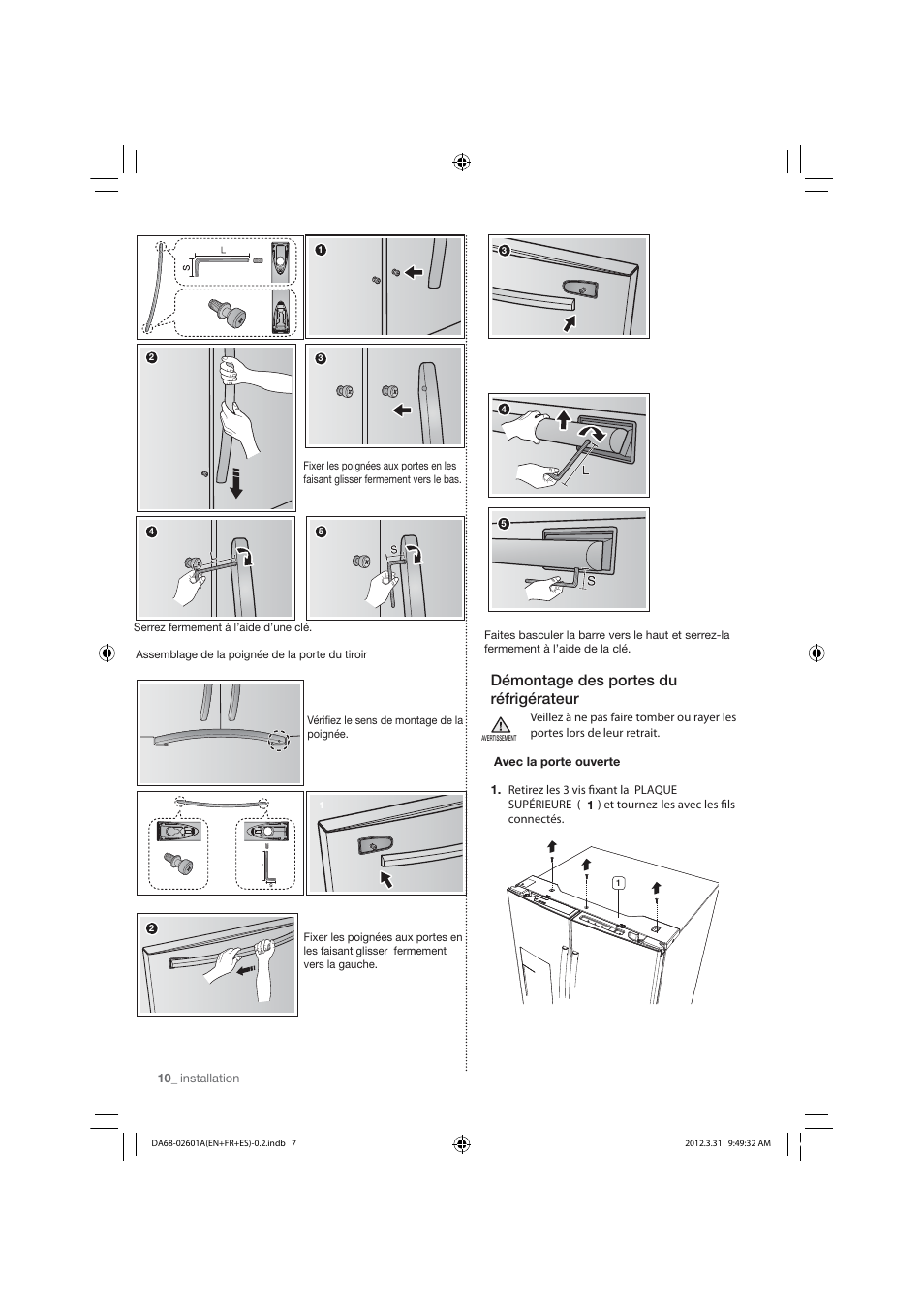 Démontage des portes du réfrigérateur | Samsung RF263TEAESP-AA User Manual | Page 72 / 92