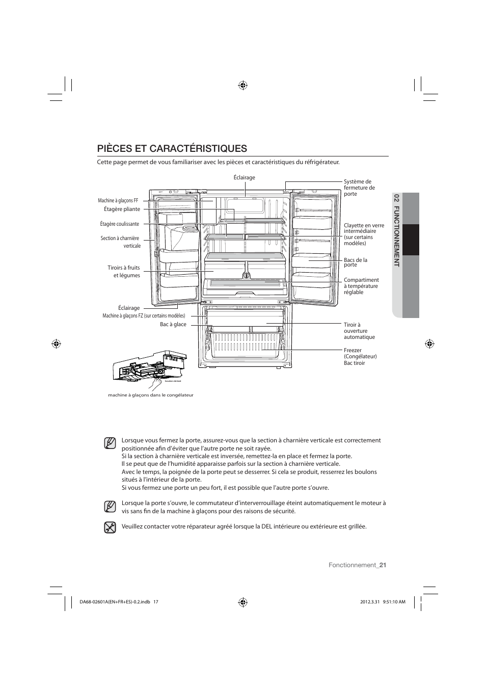 Pièces et caractéristiques | Samsung RF263TEAESP-AA User Manual | Page 83 / 92