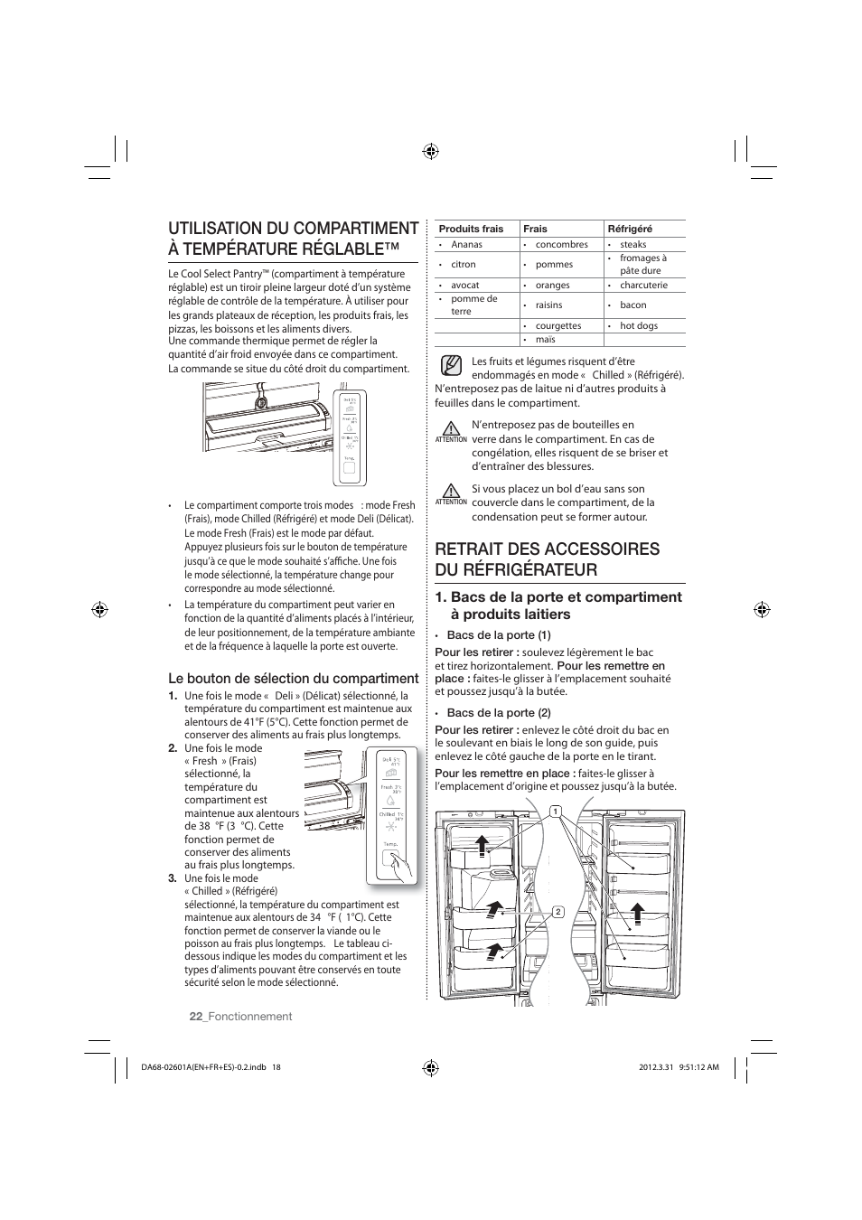 Utilisation du compartiment à température réglable, Retrait des accessoires du réfrigérateur | Samsung RF263TEAESP-AA User Manual | Page 84 / 92