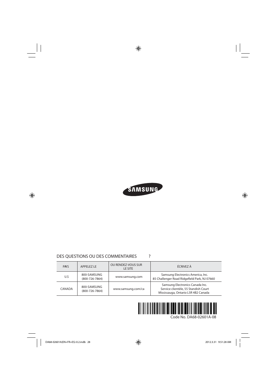 Des questions ou des commentaires | Samsung RF263TEAESP-AA User Manual | Page 92 / 92
