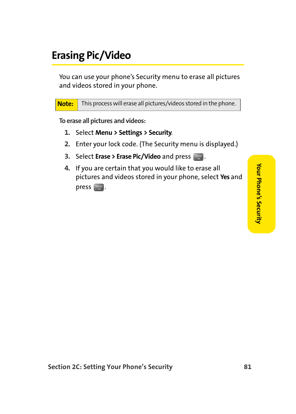 Erasing pic/video | Samsung SEPM500BKASPR User Manual | Page 105 / 257