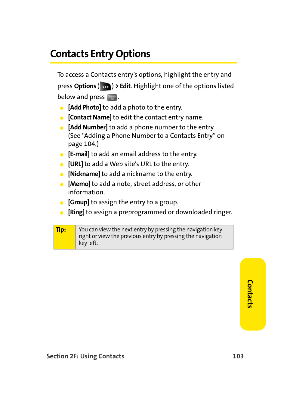 Contacts entry options, Co n ta ct s | Samsung SEPM500BKASPR User Manual | Page 127 / 257