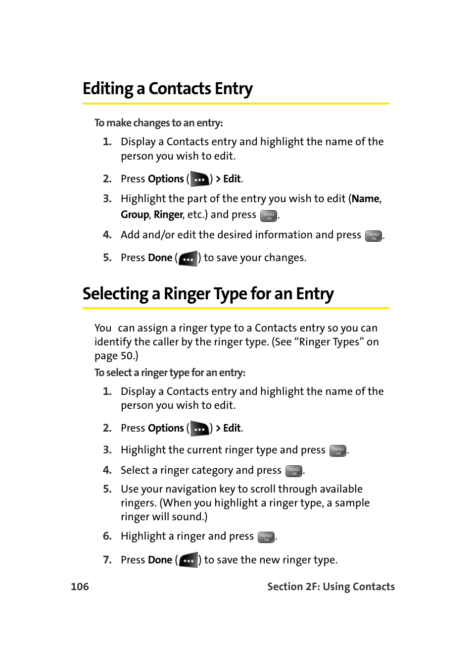 Editing a contacts entry, Selecting a ringer type for an entry | Samsung SEPM500BKASPR User Manual | Page 130 / 257