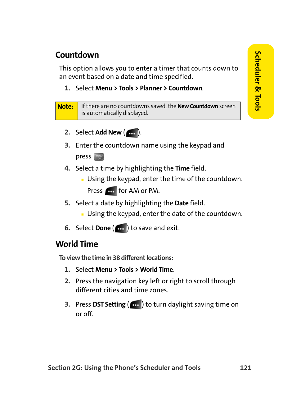 Countdown, World time | Samsung SEPM500BKASPR User Manual | Page 145 / 257