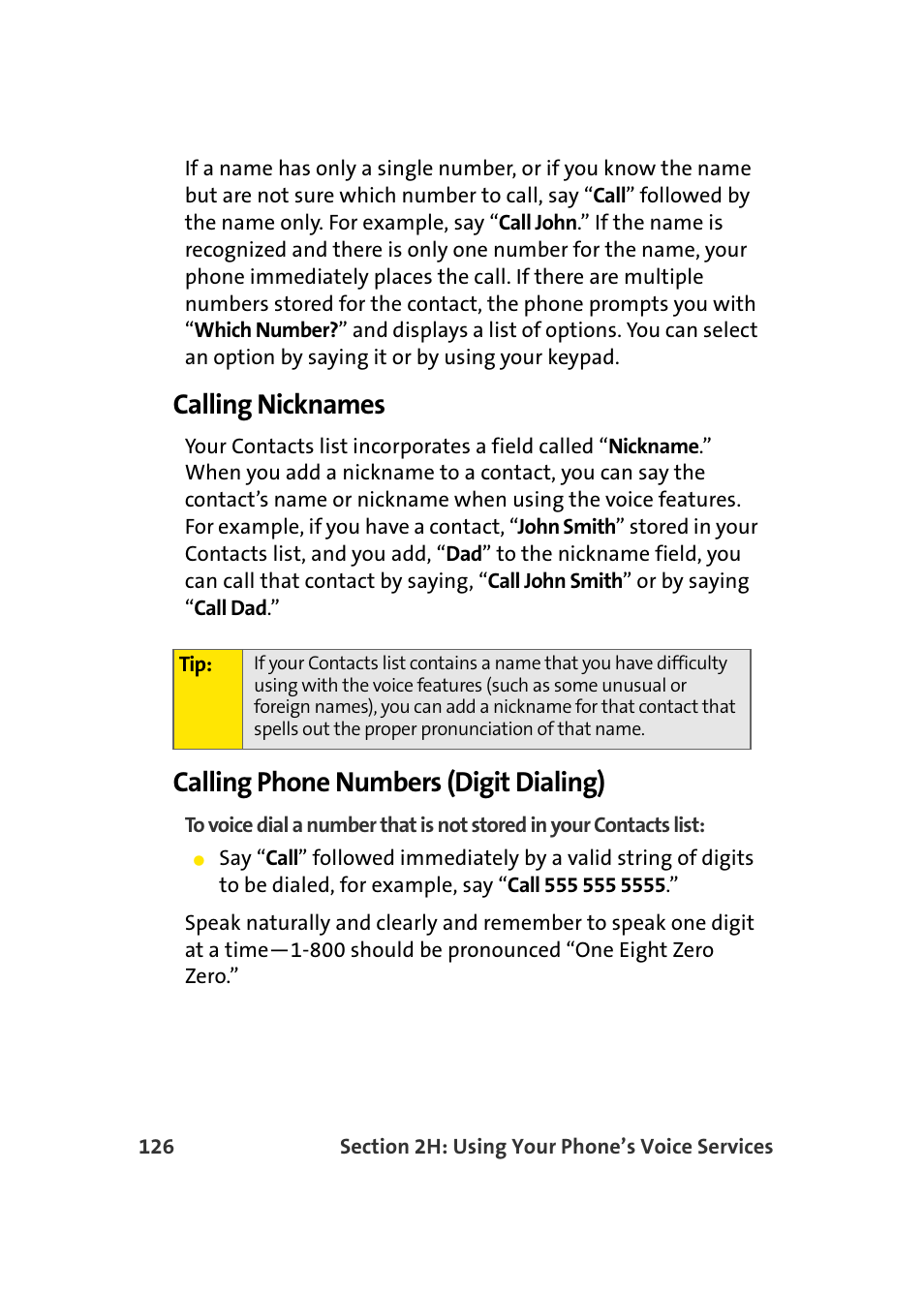 Calling nicknames, Calling phone numbers (digit dialing) | Samsung SEPM500BKASPR User Manual | Page 150 / 257