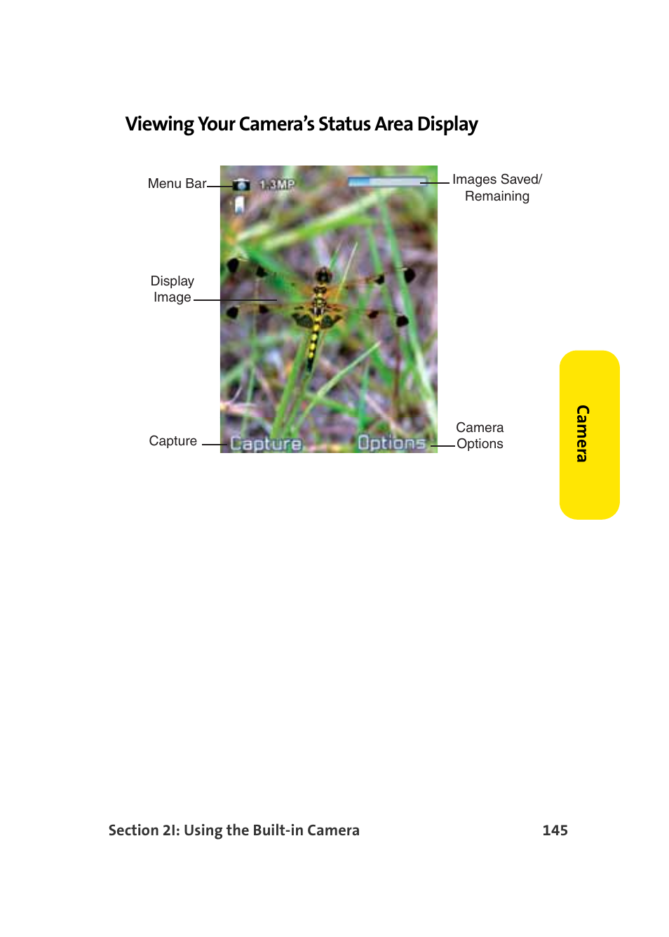 Viewing your camera’s status area display, Ca m e ra | Samsung SEPM500BKASPR User Manual | Page 169 / 257