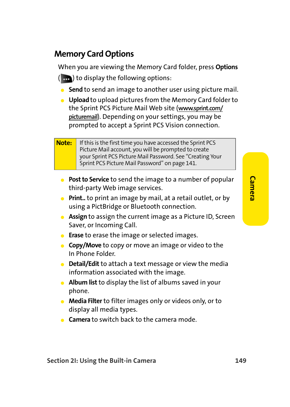 Memory card options, Ca m e ra | Samsung SEPM500BKASPR User Manual | Page 173 / 257